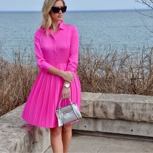 Banana Republic Hot Pink Pleated Midi Shirt Dress